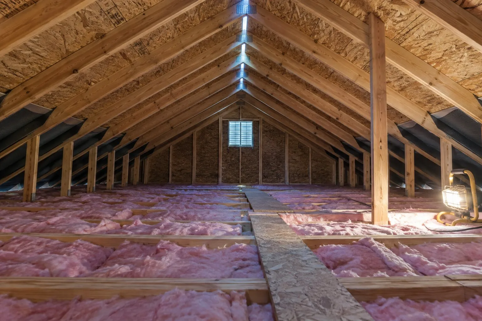 Attic with insulation between joists and baffles keeping the eave vents open